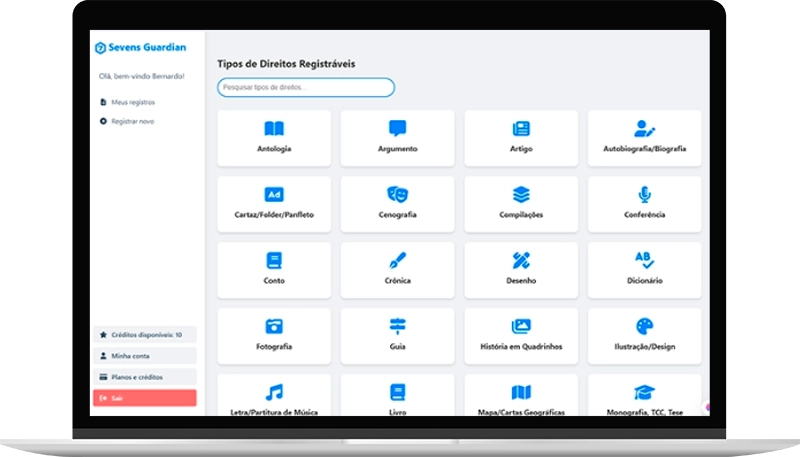 Tipos de registro disponíveis